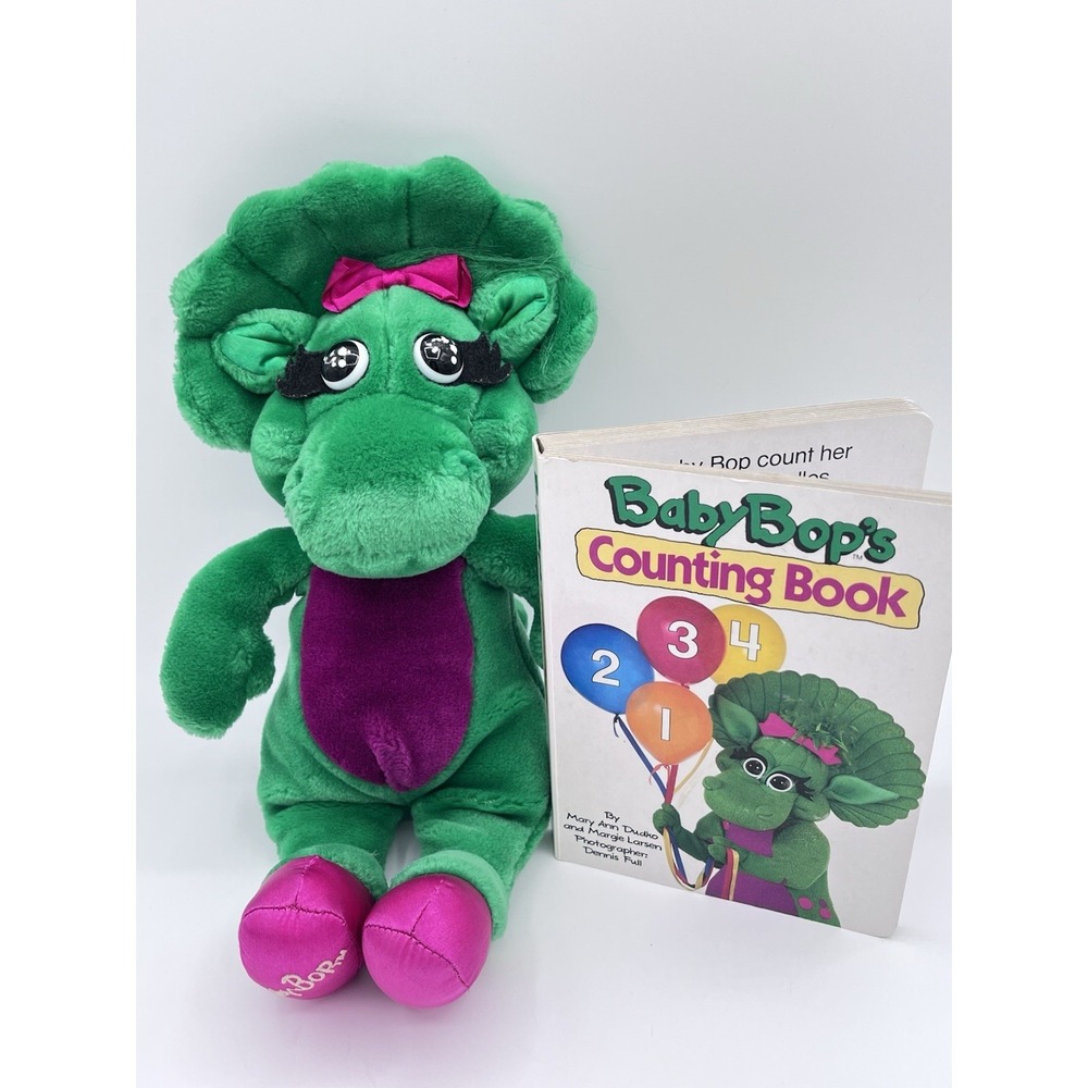 Vintage Baby Bop Dinosaur Plush Barney Stuffed Animal  1992 13" & Hardcover Book